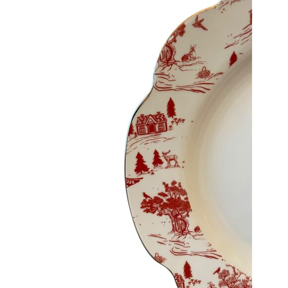 4pc Grace Teaware Christmas Dinner Plates Holiday Red Winter Village Toile 11in - Picture 10 of 16